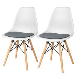 Mid Century Modern Dsw Chair Furniture W/ Linen Cushion Whit