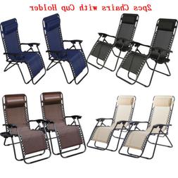 Lounge Patio Folding Recliner Outdoor Cup Holder 4 Color