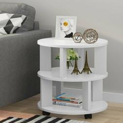 Side Table Round Nightstand W/storage Shelves For Living Roo