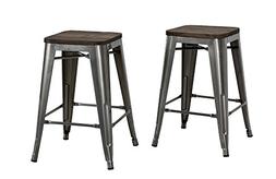 DHP Fusion Metal Backless Counter Stool with Wood Seat , 24"