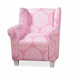 HomePop Youth Upholstered Club Chair, Pink and White Medalli