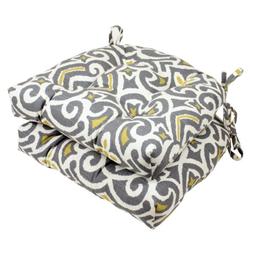 Pillow Perfect Yellow Damask Reversible Chair Pad, Gray/Gree
