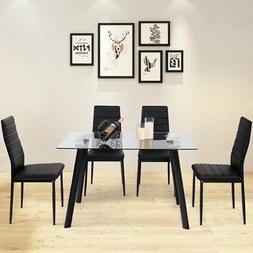 TANGKULA 5 PCS Dining Table Set Modern Tempered Glass Top an