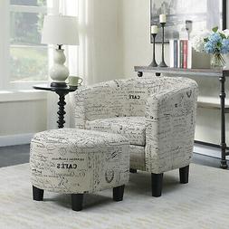 W/ Ottoman Round Arms Curved Back French Print Script