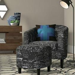 W/ Ottoman Round Arms Curved Back French Print Script, Black