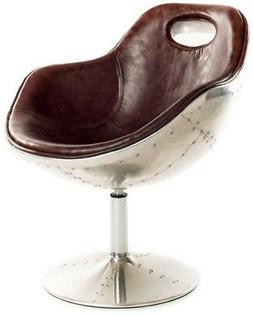 Bucket Seat Brown Poly Leather Upholstery Rivet Metal Base