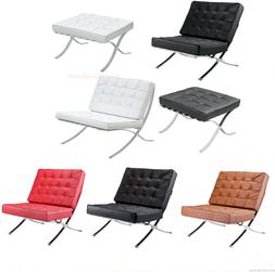 Ottoman Italian Leather Stainless Frame Blk Whi Red Brown