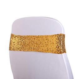 Sashes Gold Bands For Wedding Chair, Shining Sequin Chair Bo