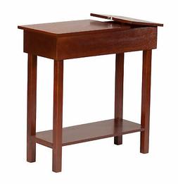 Side Table With Usb Power Strip, 11-in. Wide, Brown Wood Fin
