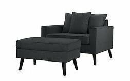 And Footrest Set For Living Room, Storage Ottoman, Dark Grey