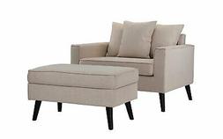 And Footrest Set For Living Room, Storage Ottoman, Beige