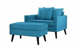 And Footrest Set For Living Room, Storage Ottoman, Sky Blue