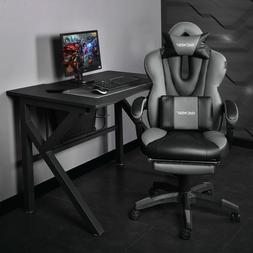 Office Recliner Leather Seat Pillow Headrest Footrest Gray