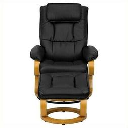 Contemporary Black Leather Recliner and Ottoman