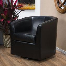 Corley Modern Upholstered Faux Leather Swivel Barrel Club Ch