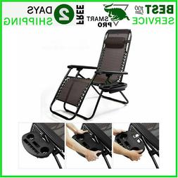 Lawn Black Zero Gravity Patio Lounge Pool Beach Side Tray..