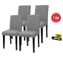 S Modern Upholstered Set Of 4 Fabric Dining Chairs - Wood Le