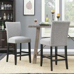 S Set Of 2 Linen Padded Fabric Chair W/ Solid Wood Legs, Gra