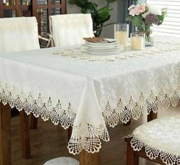 Elegant Lace Satin Table Linen Cloth Cover For Wedding Party