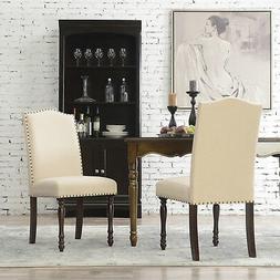 Linen Seat Cushion Dining Chairs, Beige / Gray