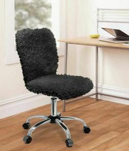 Faux Fur Armless Swivel Task Office Chair, Black, Adj Height