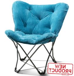 Stool Seat Comfortable Foldable Soft Faux Fur Blue Teal