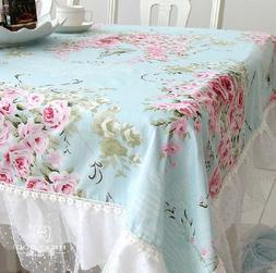 French Country Cottage Shabby Chic Floral Rose Blue Pink Tab