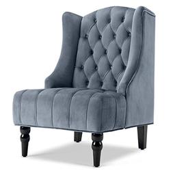 French Vintage Inspired Tall Wingback Silver Tufted Fabric A