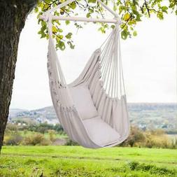 Swing Seat Patio Seating Wooden /w 2 Pillows Beige Us
