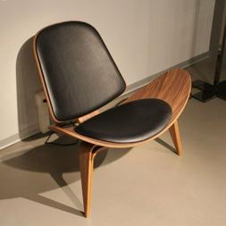 Black Leather Cowhide Accent Chair In Walnut
