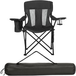 Mesh Portable Folding Beach Camp Seat Cup Holder Black