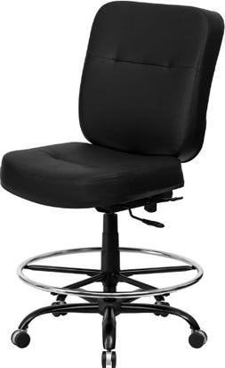 Hercules Series Big & Tall Black Leather Drafting Stool with