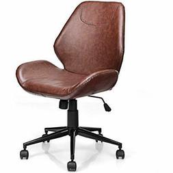 Ergonomic Mid-back Pu Leather Armless Upholstered With