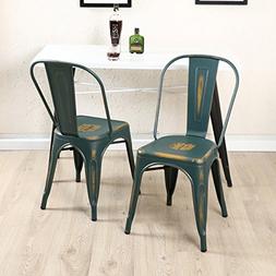 Stackable Bistro Cafe Metal Stool Vintage Antique Blue