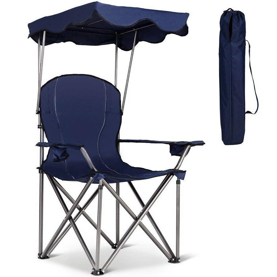 Portable Folding Camping Seat With Cup Holder And Canopy Sun