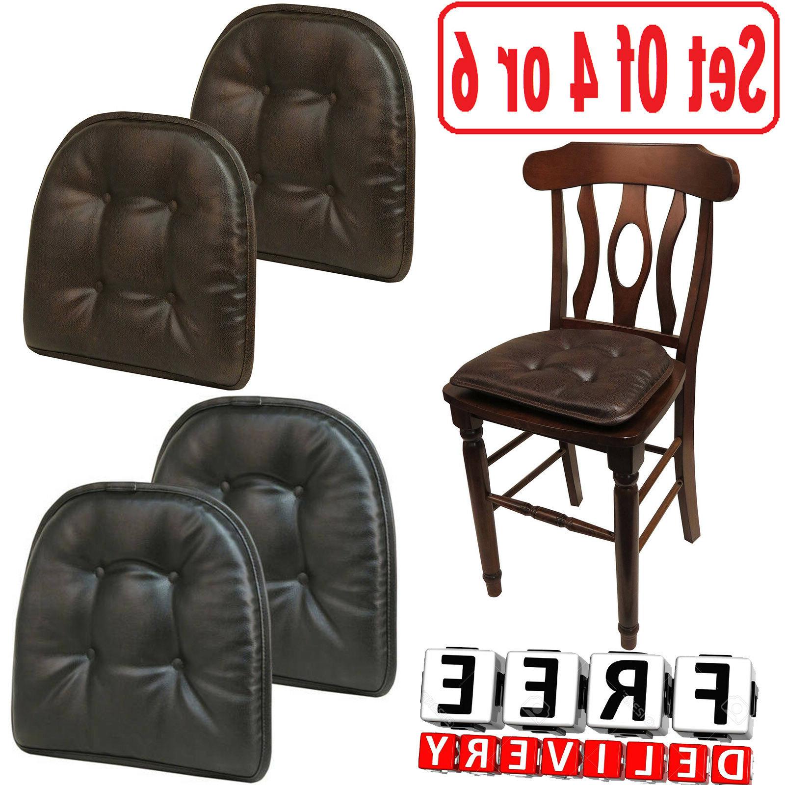 Pad Cushion Faux Leather Tufted Set 4/6 Black Brown Kitchen 
