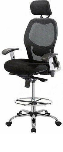 Harwick Deluxe Mesh Drafting Stool With Arms Black