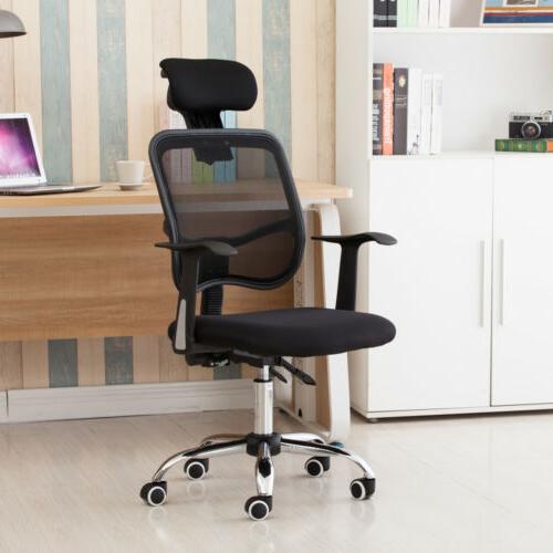 Computer Desk Seat W/ Headrest Black