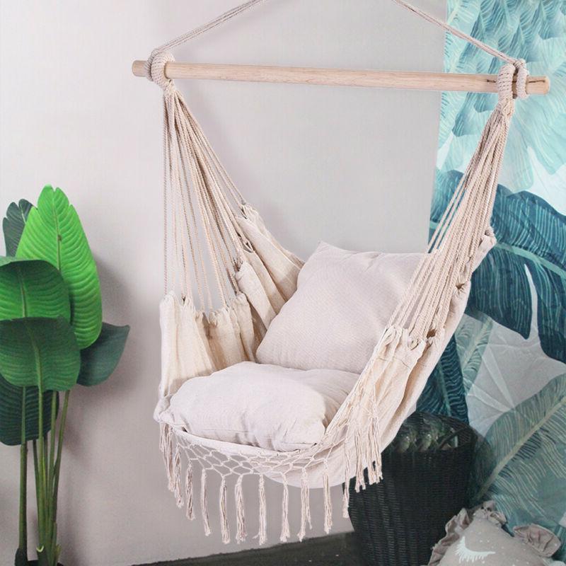 Hanging Rope Swing 2 Seat Cushions Cotton Weave Omfortable D