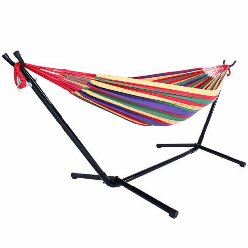 Hot Space Saving Steel Stand with Double Hammock and Portabl