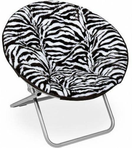 Cushion Frame Faux Fur Saucer Foldable Steel Zebra Soft Loun