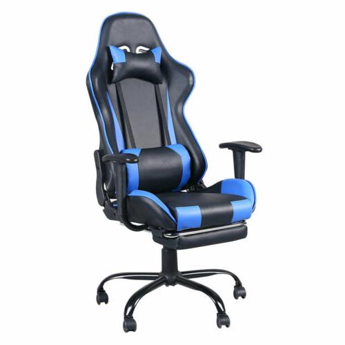 With Footrest Racing Office Chair Blue