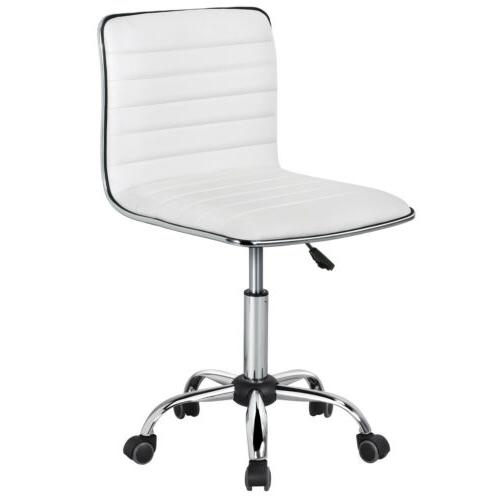 Pu Leather Low Back Ribbed Armless Swivel Task Chair Wheels