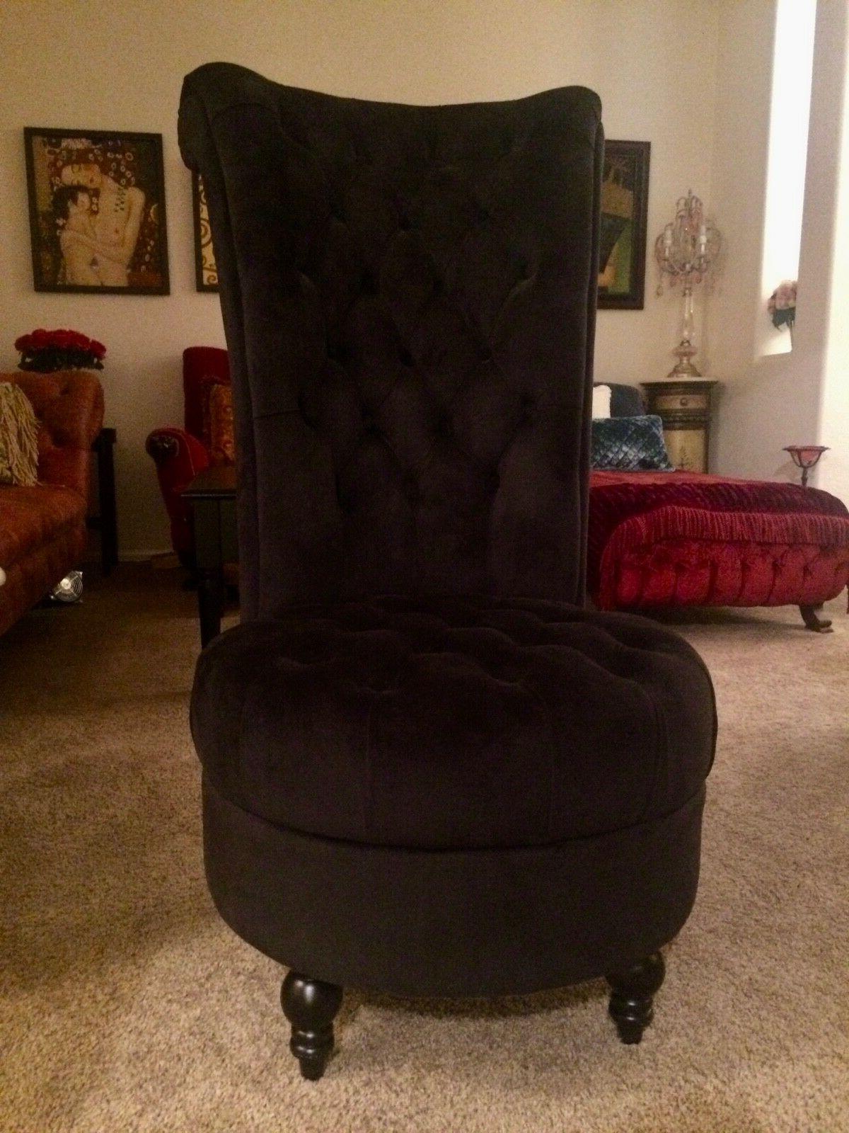 Maison Rouge Tufted High Back Black Velvet Cushioned Ottoman