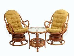 S Rattan Wiker And Coffee Table, Cognac