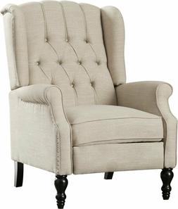 Beige Wing Button Tufted Fabric Armchair Club Living Room