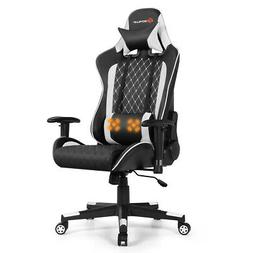Reclining Racing Chair W/lumbar Support And Headrest White