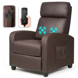 Single Sofa Pu Leather Padded Seat W/ Footrest Brown