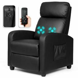 Single Sofa Pu Leather Padded Seat W/ Footrest Black