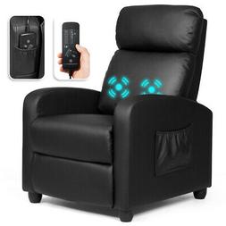Single Sofa Pu Leather Padded Seat W/ Footrest Black
